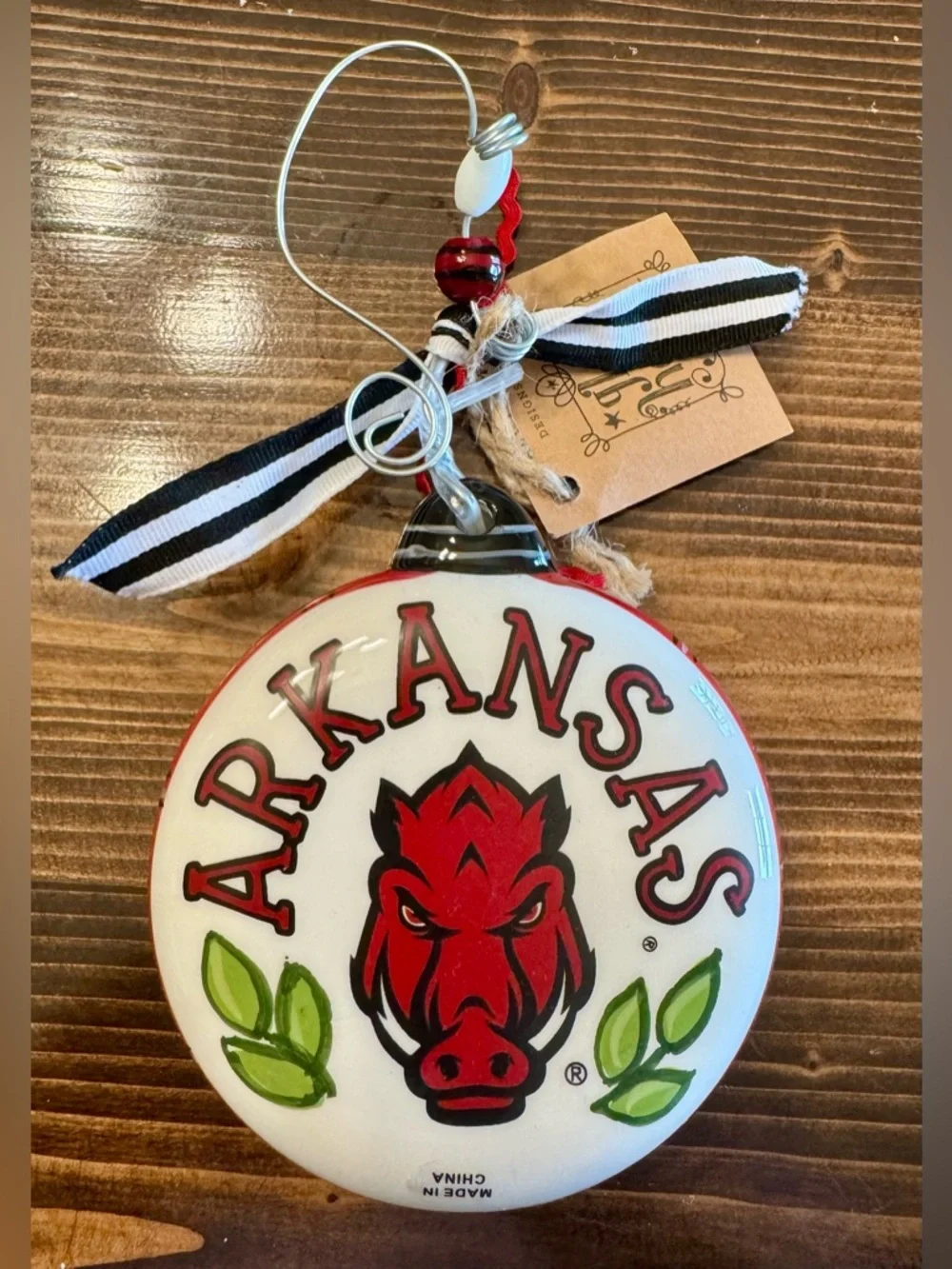 New Glory Haus Arkansas Razorbacks Red Ceramic Christmas Ornament